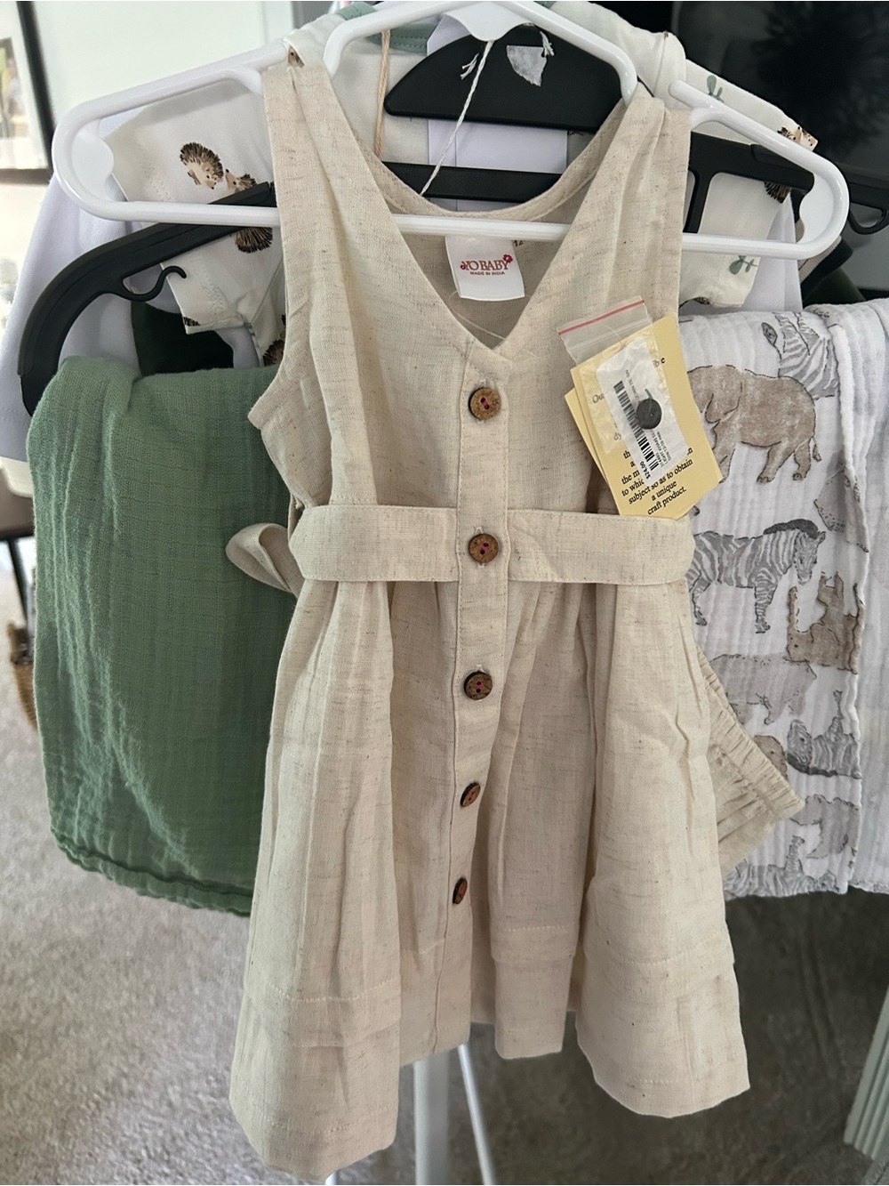 Yo Baby tan button up dress with bloomers.